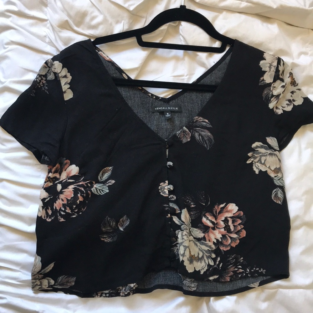 Kendall and Kylie black floral crop top